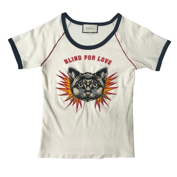 Gucci Tops - GUCCI Blind For Love Cat Embroidered T-Shirt XL